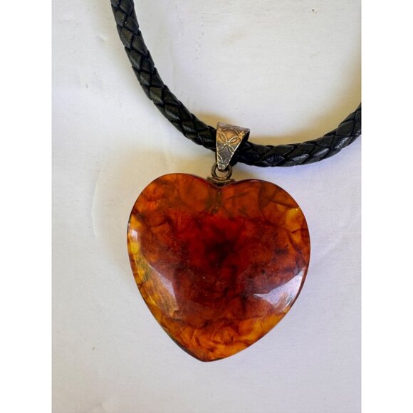 Vintage Heart Pendant Necklace With Braided Leather Cord and Adjustable Chain - Picture 1 of 6